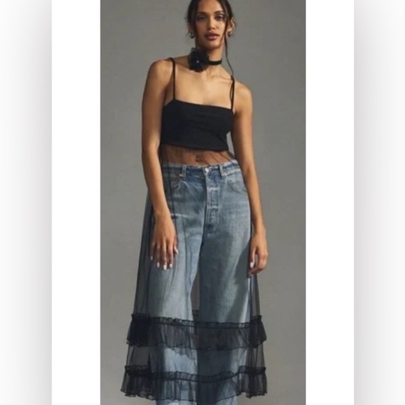 Anthropologie Dresses & Skirts - Anthropologie black sheer mesh ruffle maxi dress sz Large